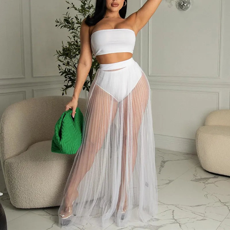 Sexy Vacation Beach long pleaded skirt set